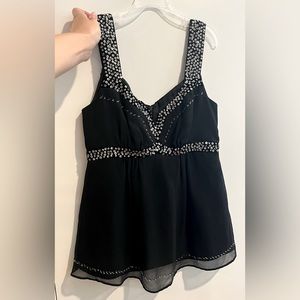 Like new Nanette Lepore “going out top,” sz 0. Black with velvet, beads, sequins